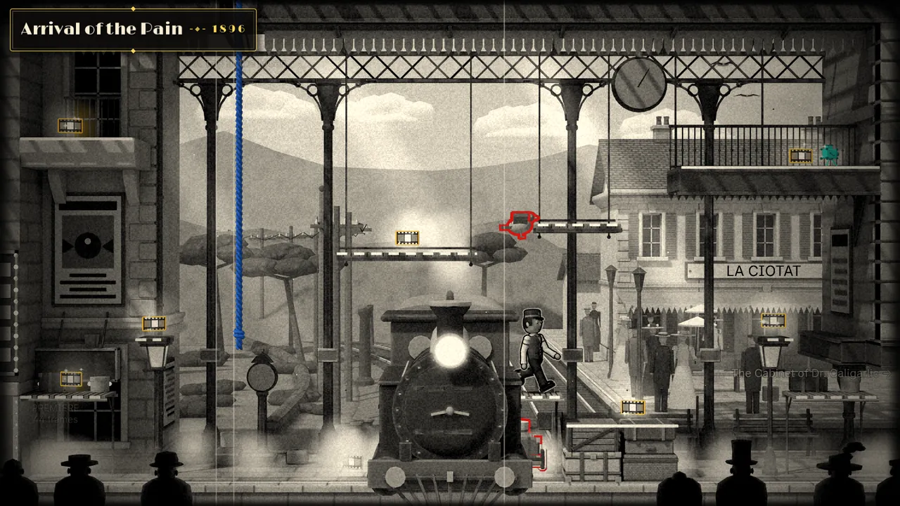 Arrival of the Pain, in grainy black and white: a steam locomotive with its headlamp lit charges out of a seaside station at La Ciotat while Frankie runs along the platform and silhouetted spectators watch from the front row.